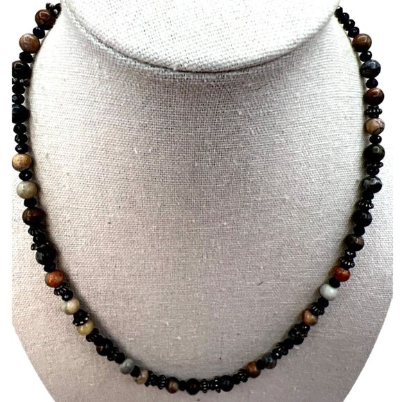 Handcrafted Beaded Necklace With Earth Tone Gemstones & Metal Spacers.   B88 - Picture 2 of 9